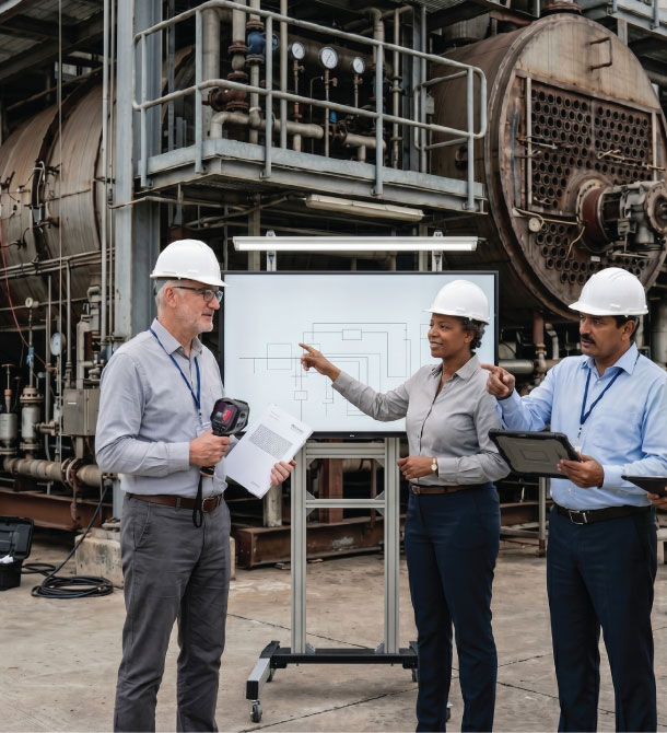 Industrial engineers discussing plant operations