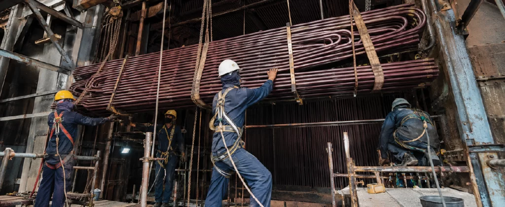 Industrial Boiler Tube Bundle Installation by Maintenance Team