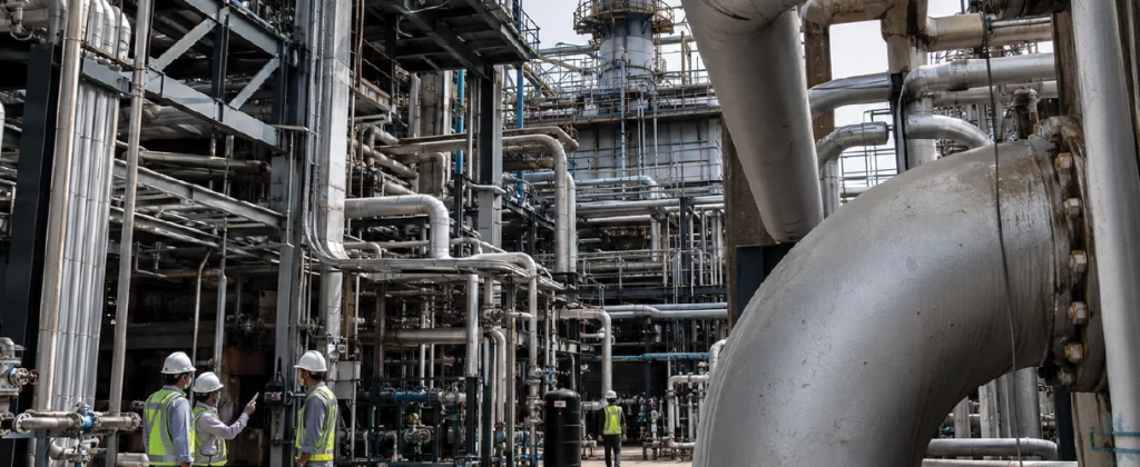 Industrial Refinery with Extensive Network of Pipelines and Processing Equipment